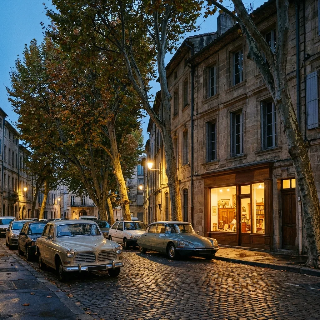 Straße in der Dresdner Inneren Neustadt bei Dämmerung